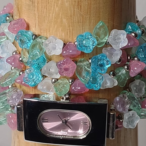 7.5 And 7 Inch Colorful Layered Glass Bead Watch And Bracelet Set - Picture 3 of 14